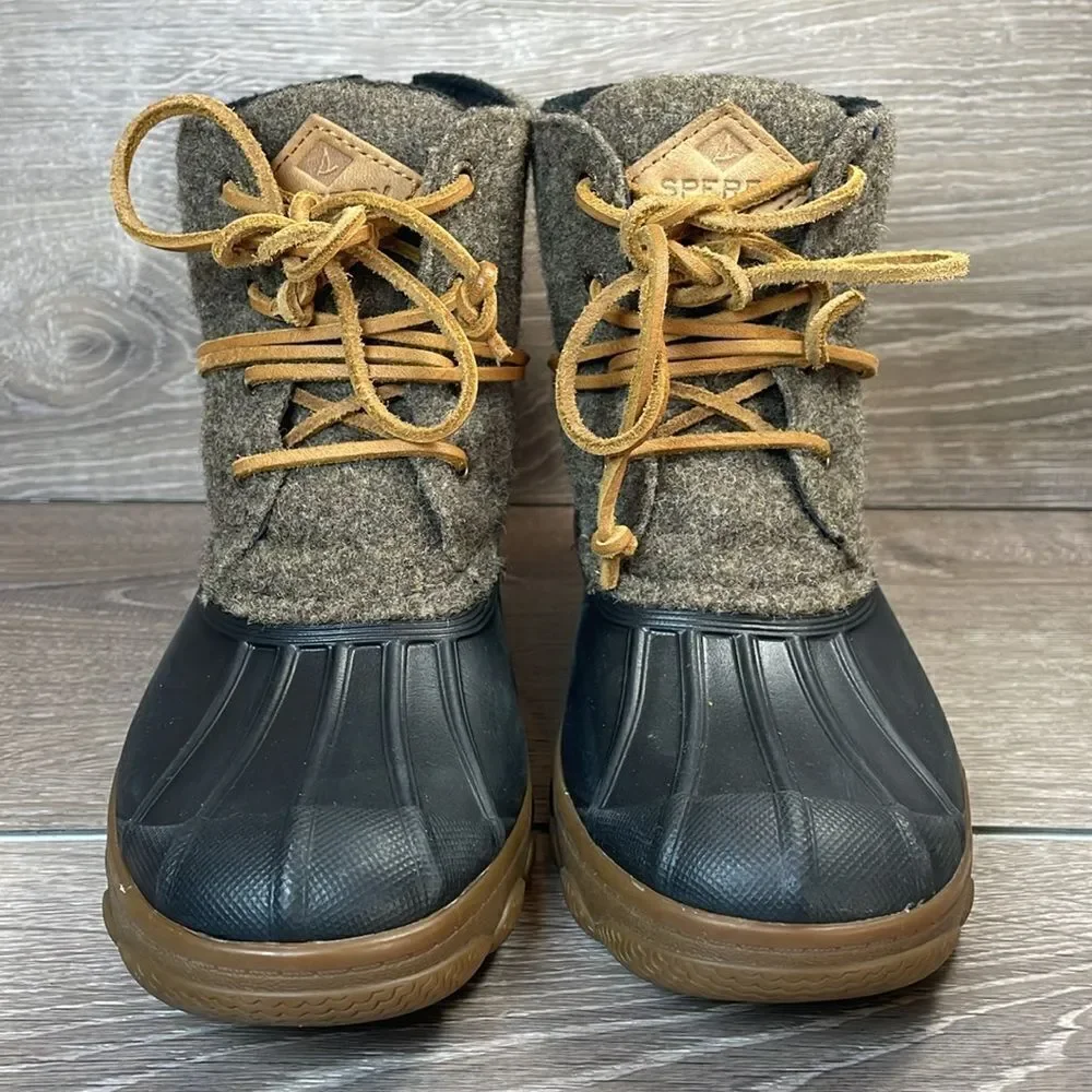 Sperry Top Sider Saltwater Tide Women’s Sz 5M Tan Black Zip Warm Wool Duck Boots